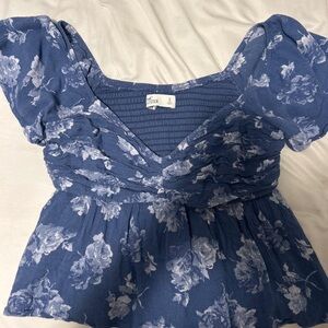Hollister Blue Floral Smocked Blouse